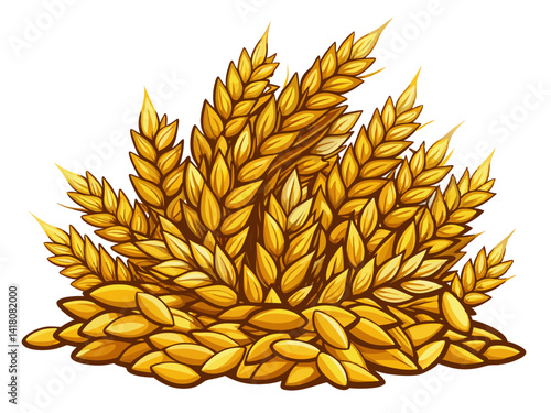 A high-quality vector illustration of golden wheat grains piled together, isolated on a white background