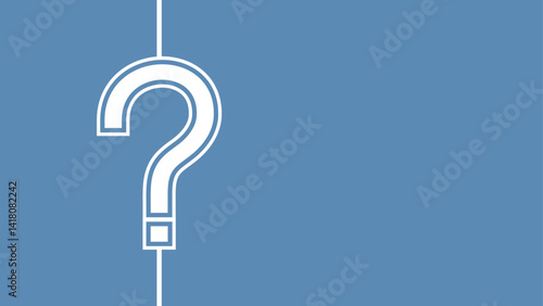 Large white question mark on a solid blue background in a minimalistic design
