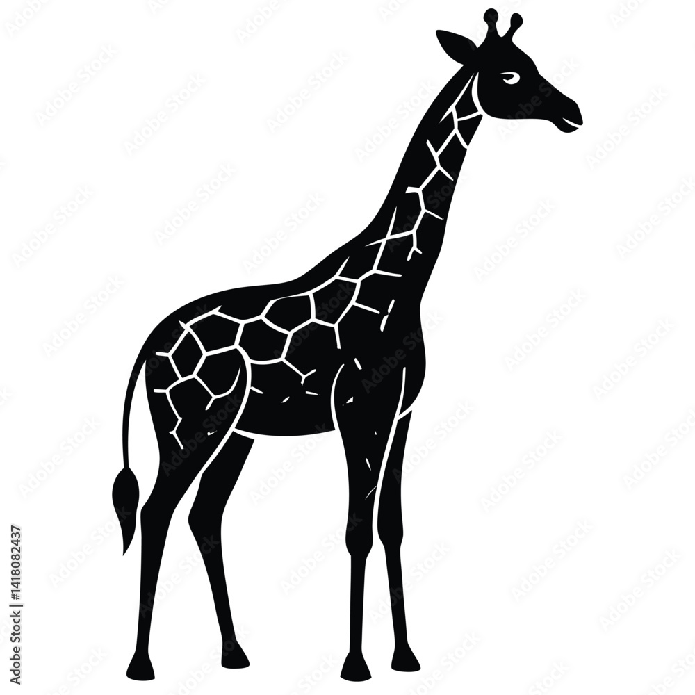 Naklejka premium cute giraffe vector illustration - black and white stylized outline of an elegant animal