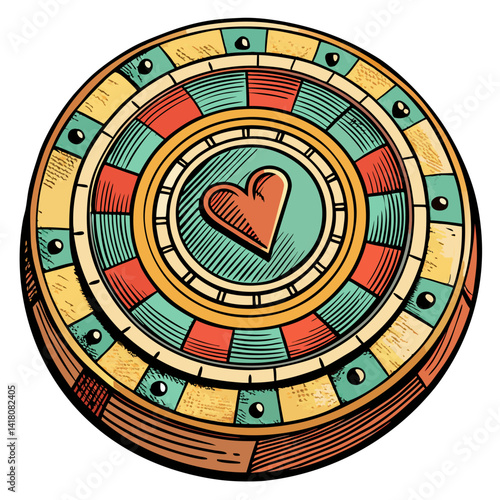 Vintage Casino Chip with Heart Design in Retro Style