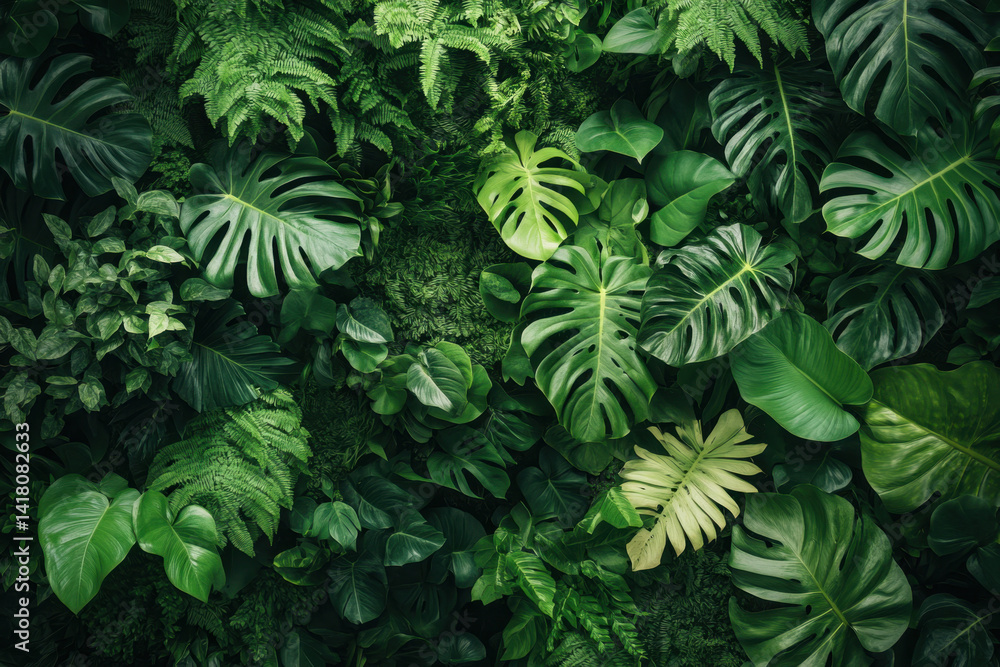 Wall of green plants at botanical garden, vibrant hues and various foliage textures create a lush and tropical atmosphere, with sunlight casting gentle shadows. Wall of green plants at botanical garden, vibrant hues and various foliage textures create a lush and tropical atmosphere, with sunlight casting gentle shadows.