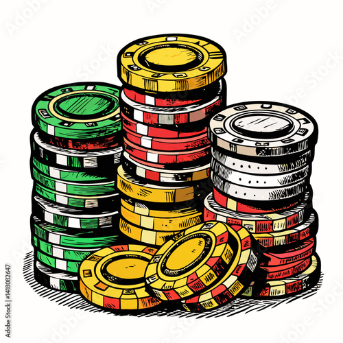 Colorful Casino Chips Illustration Vibrant Stacks of Poker Chips