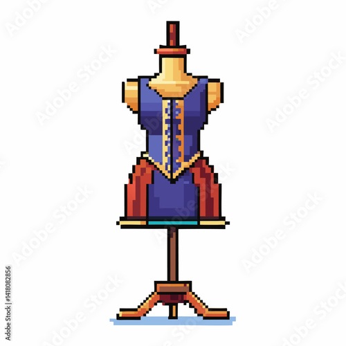 Vintage Pixel Art Dress Form on Mannequin Retro Fashion Illustration