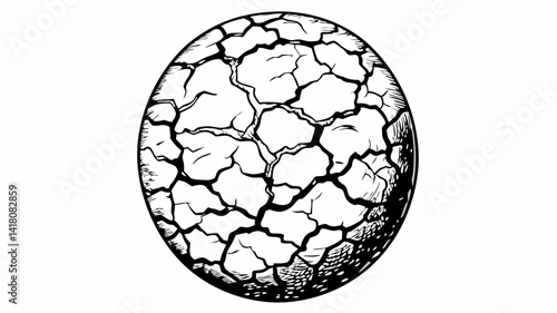 Dry Cracked Earth Sphere Illustration Reflecting Climate Change and Environmental Impact