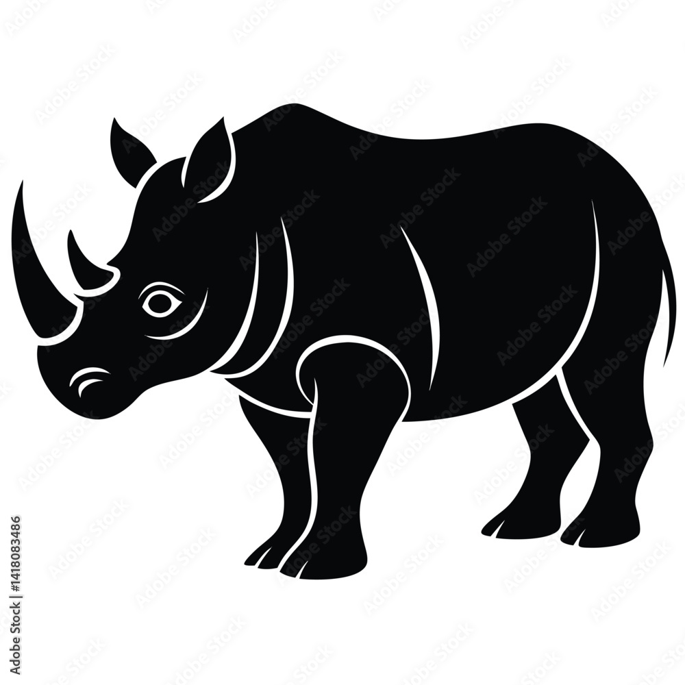 Fototapeta premium rhinoceros silhouette line art vector illustration with a white background