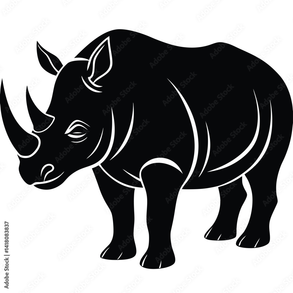 Obraz premium rhinoceros silhouette line art vector illustration with a white background