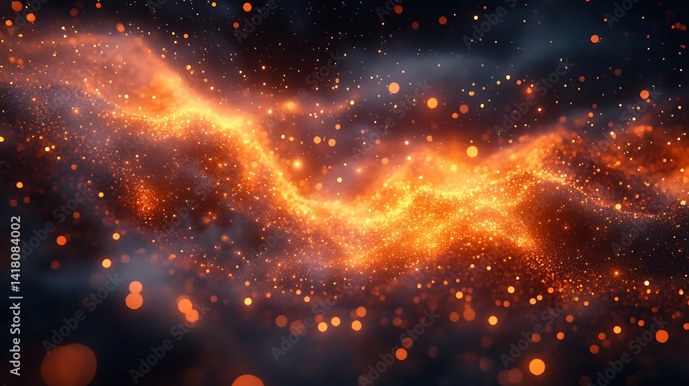 Fiery cosmic nebula, a swirling expanse of particles.