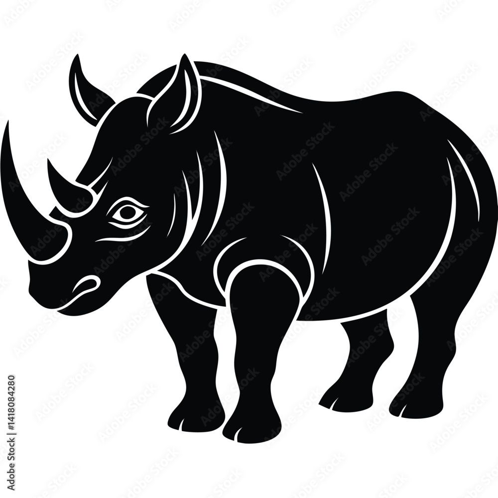 Fototapeta premium rhinoceros silhouette line art vector illustration with a white background