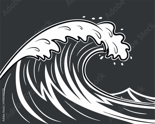 Stylized Ocean Wave Illustration: Powerful Water, Sea, and Nature Vector.