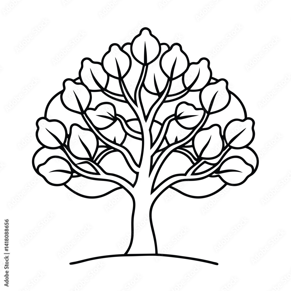 Obraz premium Minimalist tree illustration with leaves line art for coloring books and creative designs