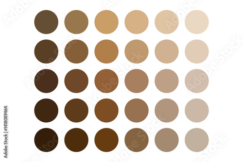 Beige tone palette. Circle shade gradient. Soft brown variation. Vector pigment group.