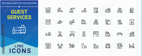 Guest Services icon. Contains related to receptionist, room service, restaurant, fast, hospitality and more. Hotel Service linear icon collection. Pixel perfect. Vector illustration.