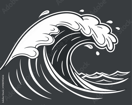 Stylized Ocean Wave Illustration: Powerful Water, Sea, and Nature Vector.