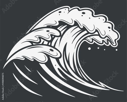 Stylized Ocean Wave Illustration: Powerful Water, Sea, and Nature Vector.