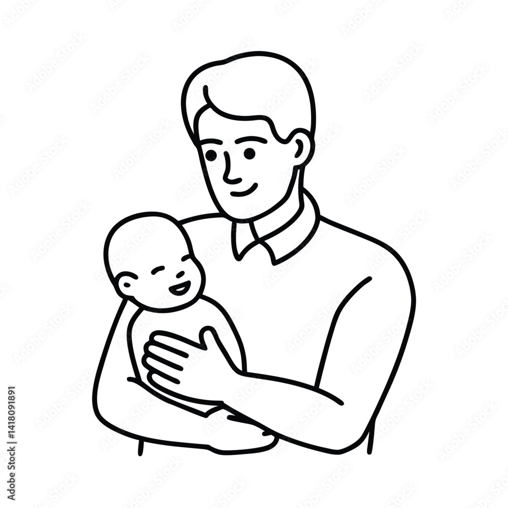 Minimalist father and baby line art illustration happy parenthood and family bonding Minimalist father and baby line art illustration happy parenthood and family bonding