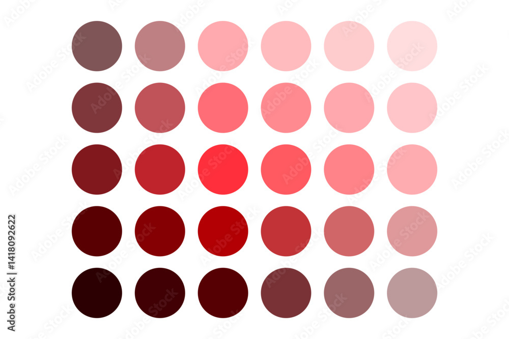 Fototapeta premium Circle color swatch. Red tone palette. Round gradient scheme. Vector dot layout.