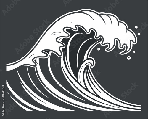 Stylized Ocean Wave Illustration: Powerful Water, Sea, and Nature Vector.