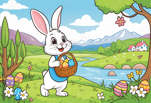 cartoon easter bunny holdin...