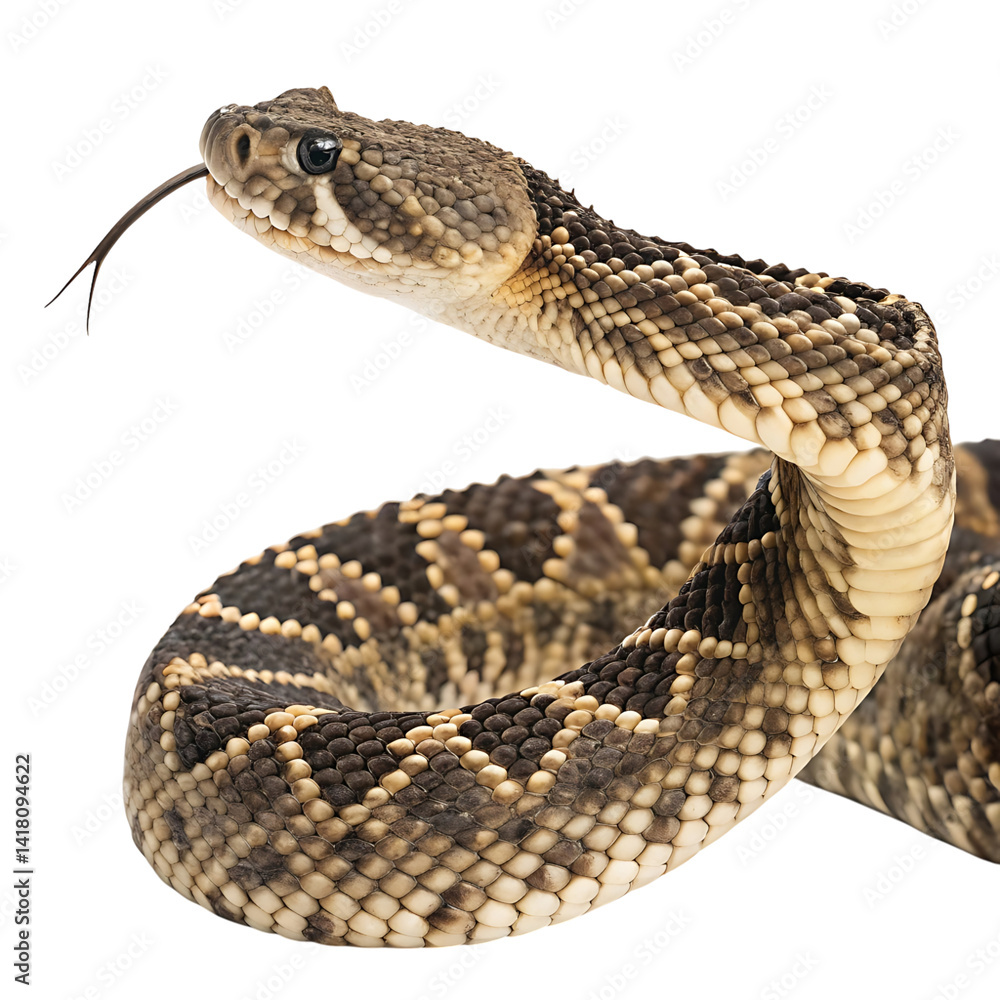Obraz premium eastern diamondback in Transparent Background Closeup of a Boa Constrictor Showing Detailed Scales and Pattern