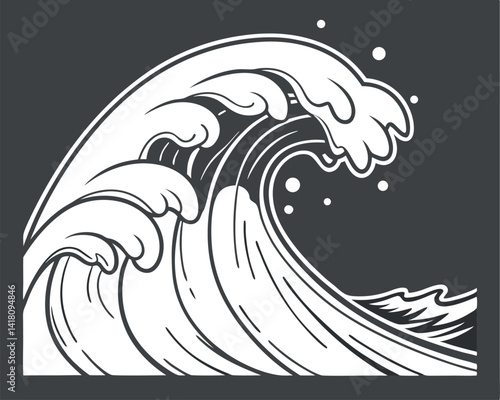Stylized Ocean Wave Illustration: Powerful Water, Sea, and Nature Vector.