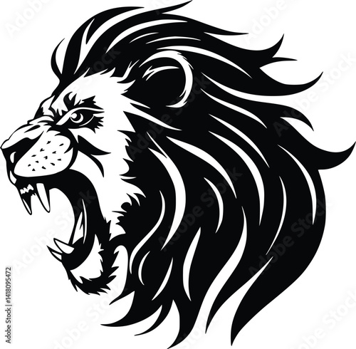 Wallpaper Mural Lion Head, Lion Head Silhouette, Black and White Lion Head Torontodigital.ca
