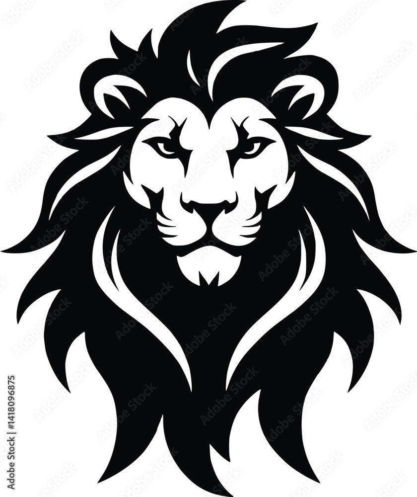 Fototapeta premium Lion Head, Lion Head Silhouette, Black and White Lion Head