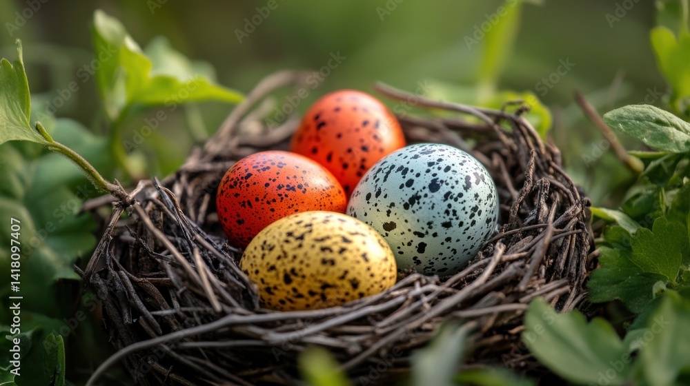 Colorful eggs in meadow Colorful eggs in meadow