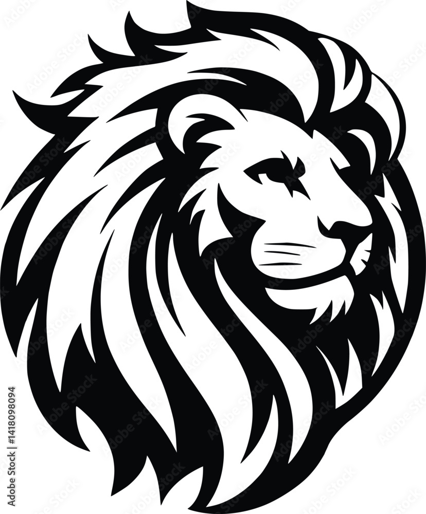 Fototapeta premium Lion Head, Lion Head Silhouette, Black and White Lion Head
