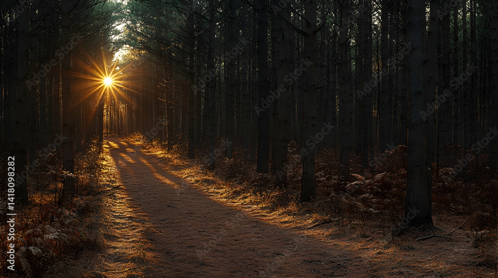 Fototapeta premium Sunlight Path Through Pine Forest