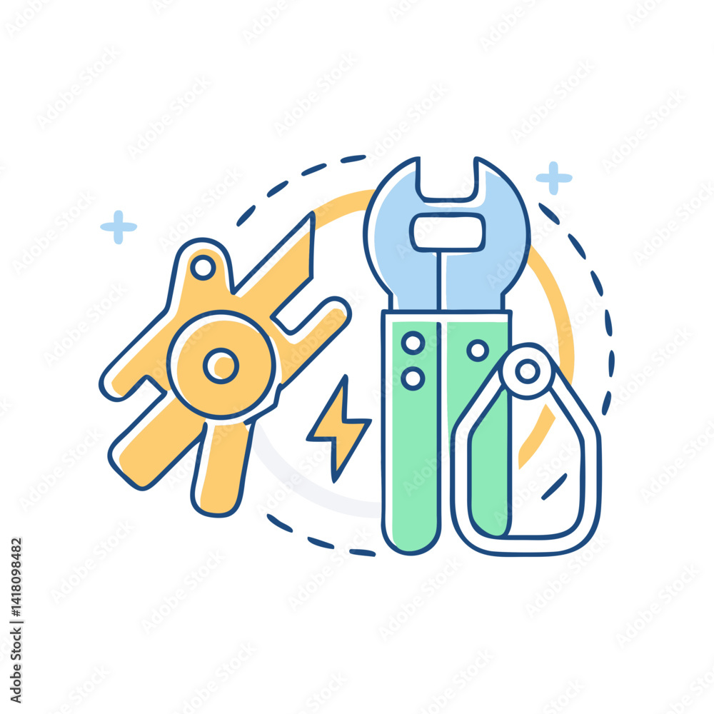 Key and wrench for service access Key and wrench for service access