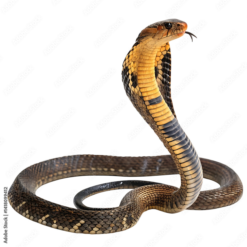 Fototapeta premium king cobra in Transparent Background Closeup of a Boa Constrictor Showing Detailed Scales and Pattern