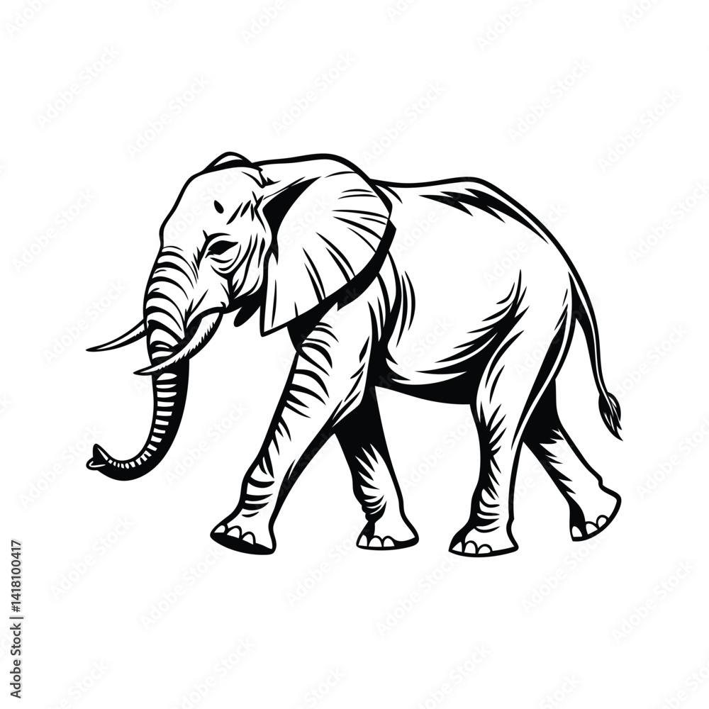 Fototapeta premium elephant line line art vector silhouette