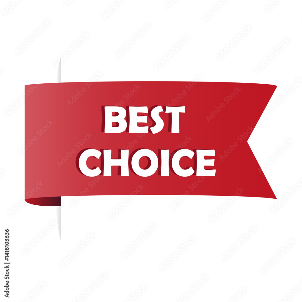 Best choice ribbon. Product pick banner. Vector marketing tag. Red curved label.