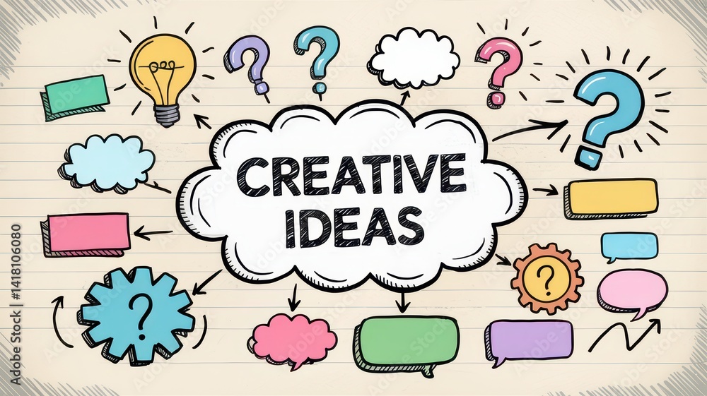 Hand-drawn doodle sketch illustration of a simple mind map or brainstorming flow chart about Hand-drawn doodle sketch illustration of a simple mind map or brainstorming flow chart about