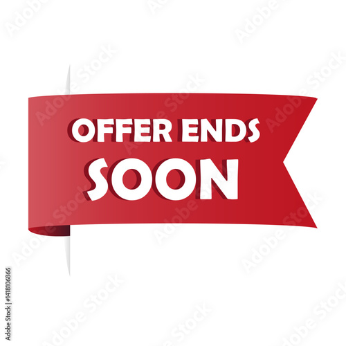 Obraz na płótnie Red ribbon banner. Offer ends soon text. Promotional vector label. Curved shape mark. w salonie