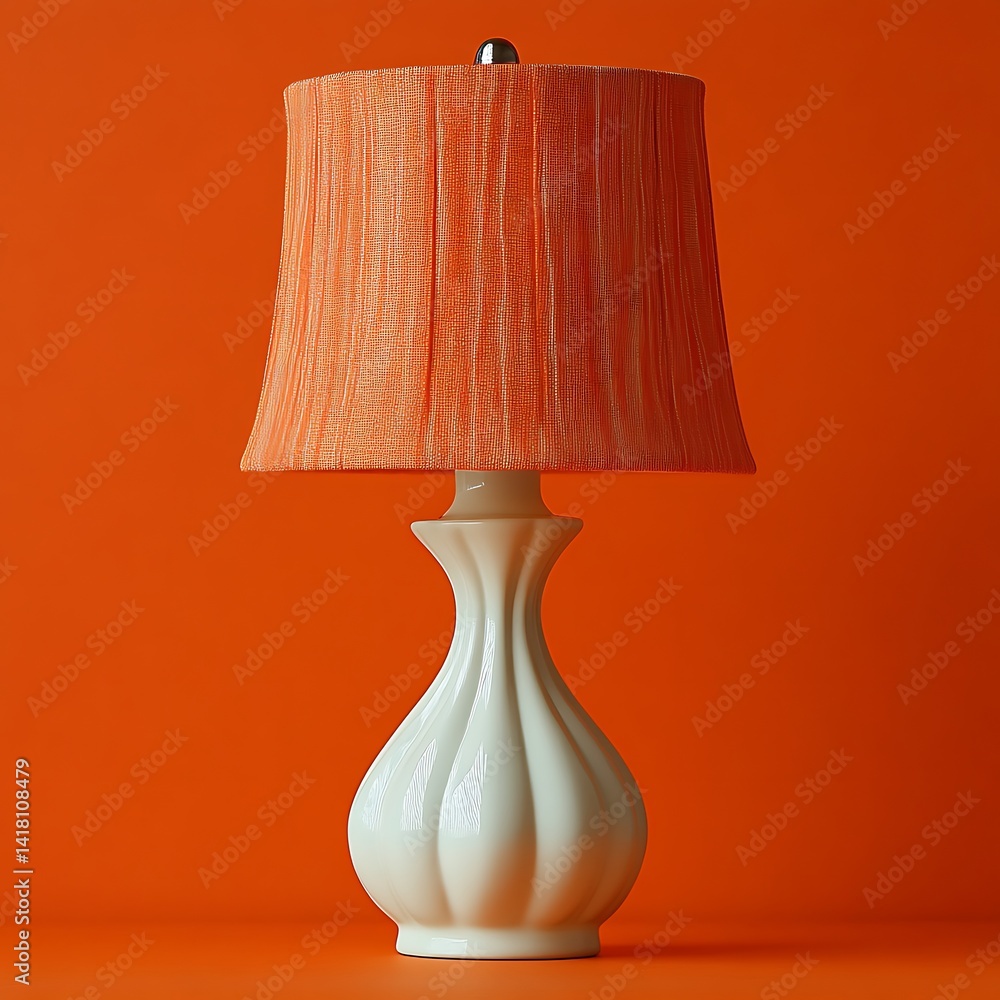 A stylish white lamp with an orange lampshade in the studio A stylish white lamp with an orange lampshade in the studio