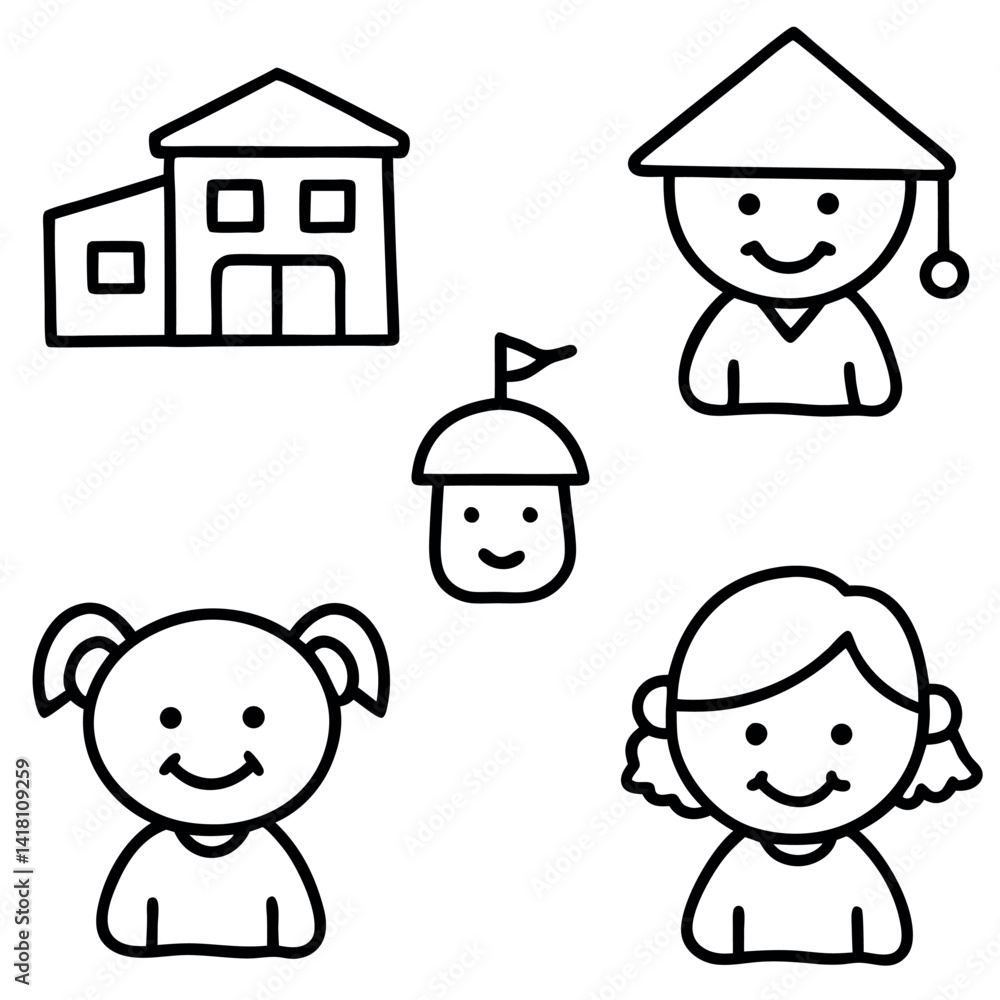 Simple Children's School and Kindergarten Icon Collection Simple Children's School and Kindergarten Icon Collection