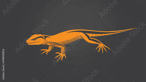Orange Lizard Crawling Silhouette Vector Illustration for Exotic Reptile and Wildlife Design