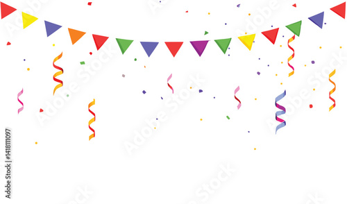 Colorful Pennant Flags with Streamers and Confetti for Celebrations
