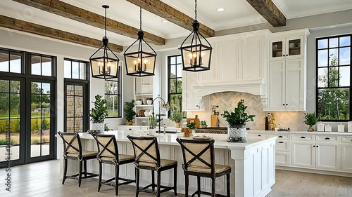 Spacious, stylish kitchen with rustic beams