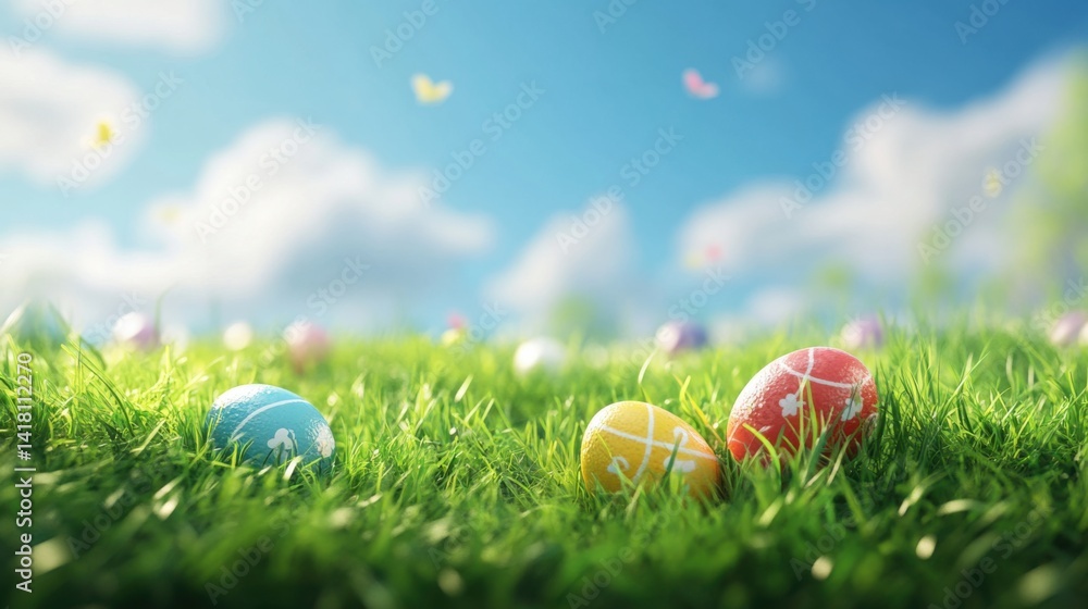Fototapeta premium Colorful eggs in meadow