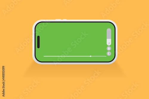Modern UI illustration of smartphone with horizontal volume slider, buttons, and green screen on orange background.