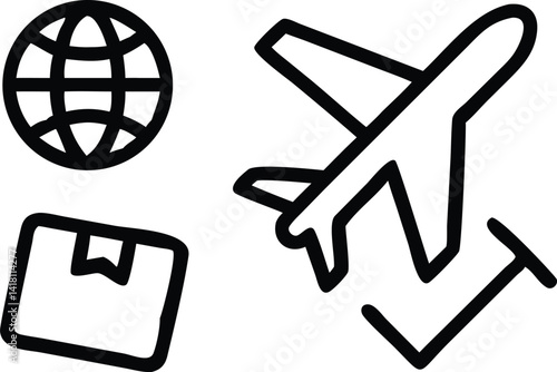 Airplane and Passport Icon Set for Travel Design. Travel Icons for Flights and International Trips.
Black Outline Icons of Airplanes and Passports.
Minimal Travel Icon Pack for Apps and Booking Sites
