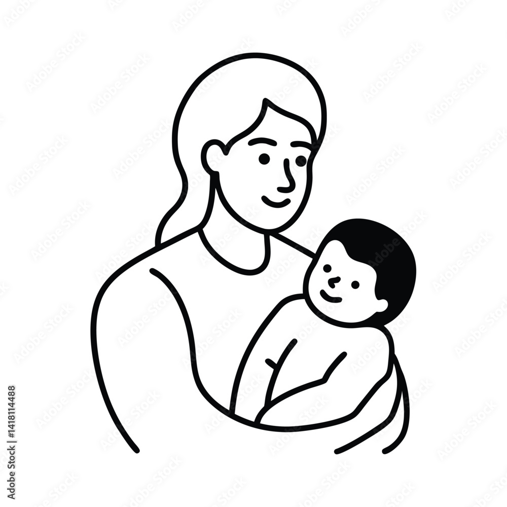 Minimalist line art depiction of a mother holding her newborn child with love and care Minimalist line art depiction of a mother holding her newborn child with love and care