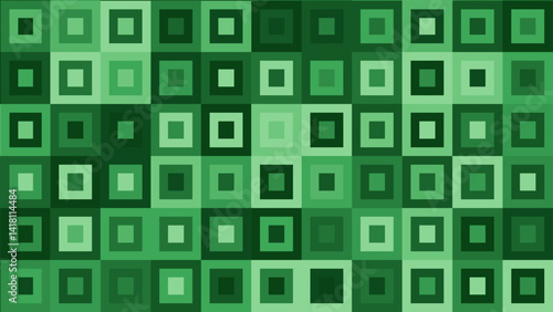 A green squares background. Shades of green abstract geometric background. Green tiles texture.