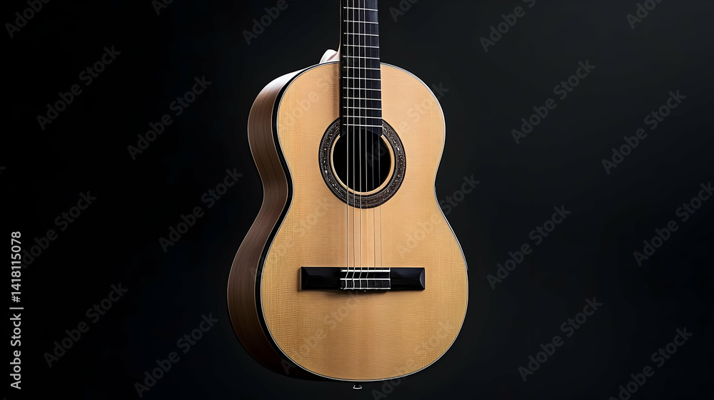 Fototapeta premium Detailed View Of A Brown Acoustic Guitar On A Dark Background