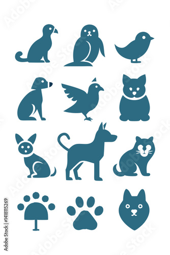 Set of pets and animal silhouettes, illustration