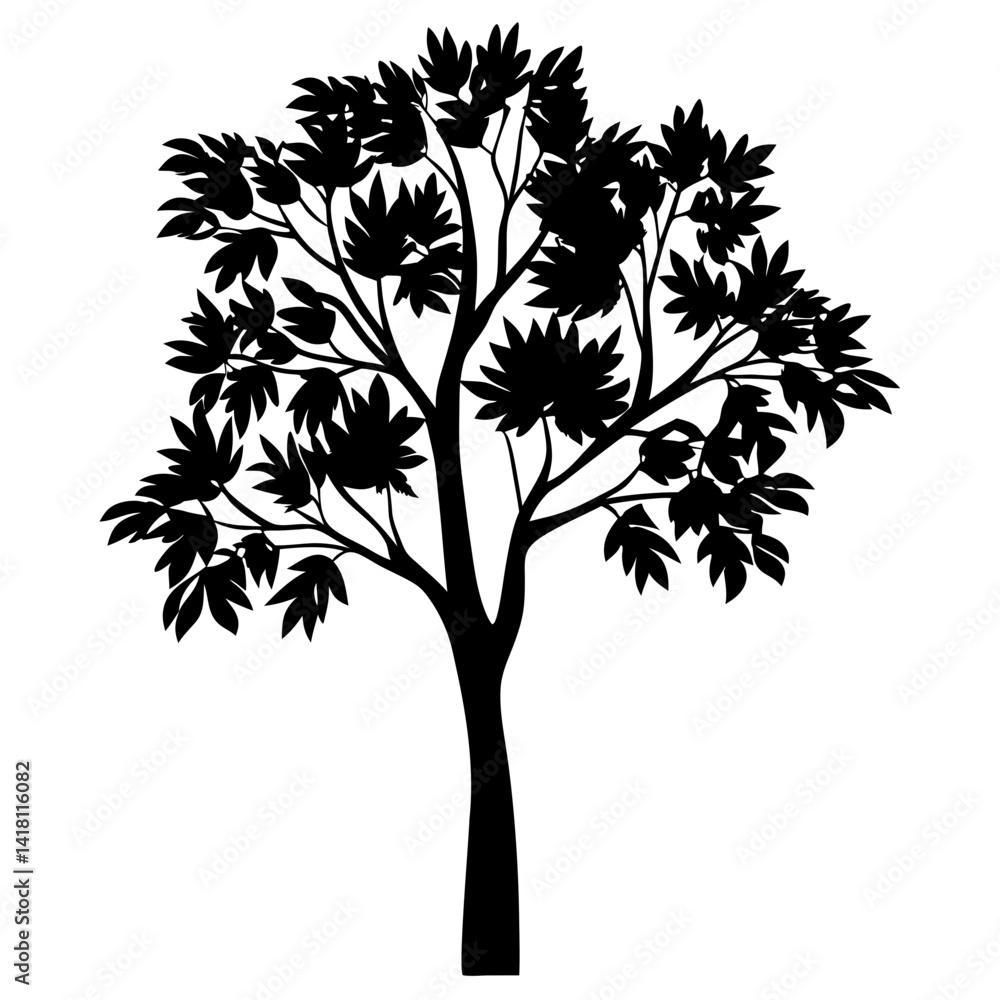 Obraz premium Striking silhouette of a tree with lush foliage against white background