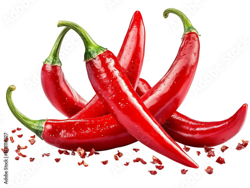 Red Chili Peppers Cluster, Isolated on Transparent Background, Spicy Food Photography, 3D Rendering, Chili pepper, Red pepper, Spice