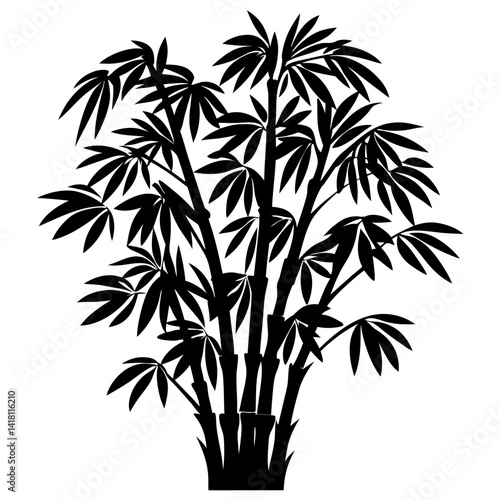 Striking silhouette of a dense bamboo thicket against a plain white backdrop